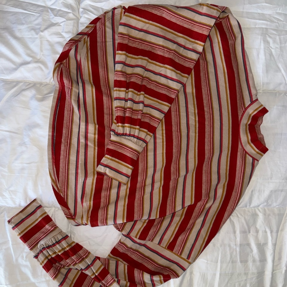 Free People Red and Cream Striped Top